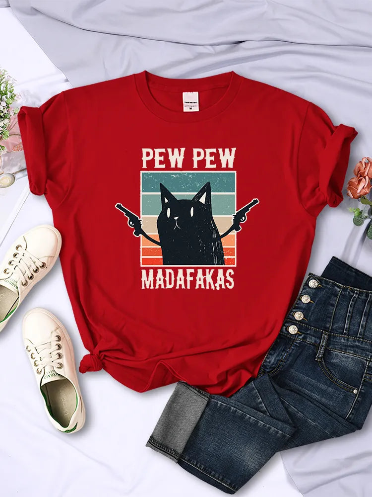 Camiseta Casual Cat Pew Pew Camiseta GatoGeek 