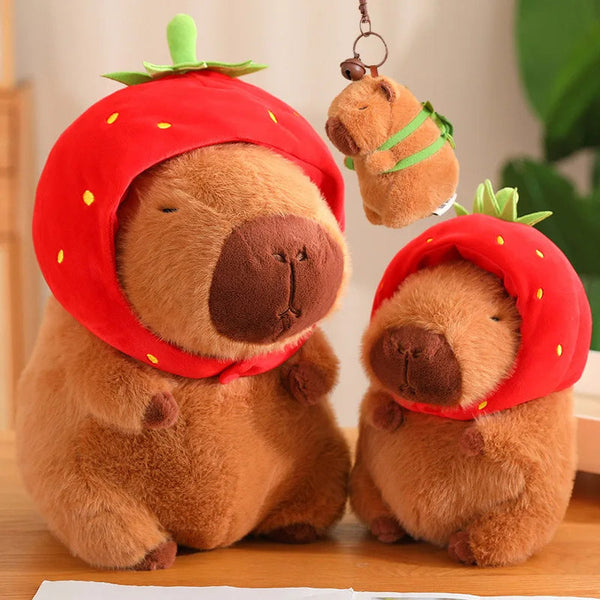 Capybara Plush Toy Kawaii Stuffed Animals Fluffy Capybara With Strawberry Tortoise Slap Bracelet keychain Birthday Gift GatoGeek 