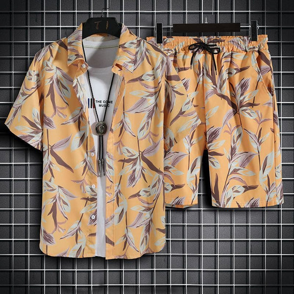 Camisa e Short Havaiana Laranja Conjunto de Verão Camisa GatoGeek P (M) 