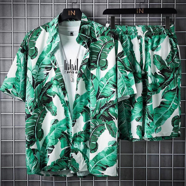 Camisa e Short Havaiana Verde Conjunto de Verão Camisa GatoGeek P (M) 
