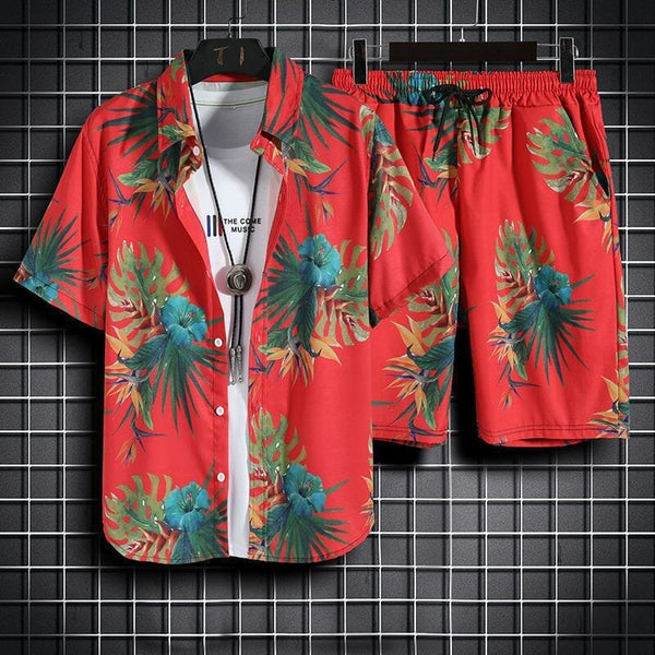 Camisa e Short Havaina Vermelha Conjunto de Verão Camisa GatoGeek P (M) 
