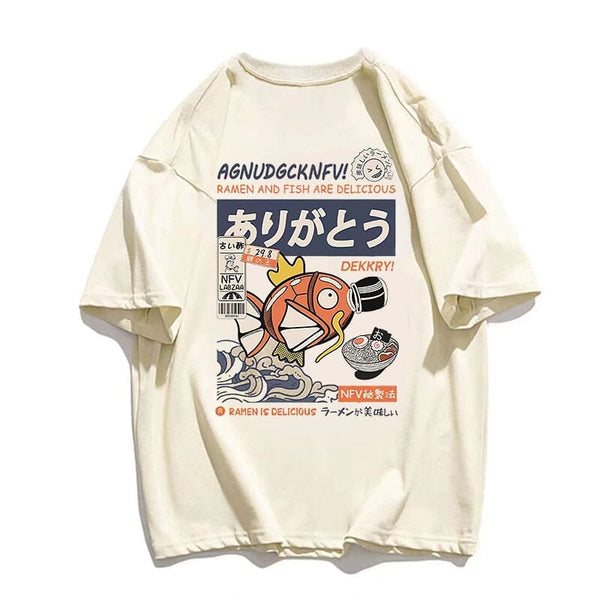 Camiseta Magikarp Ramen and Fish Streetwear Camisa GatoGeek Bege P (M) 