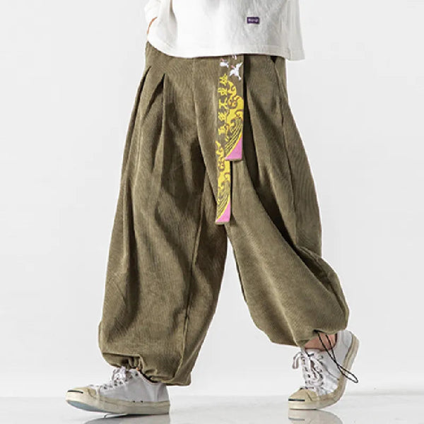 Chinoiserie Belt Fashion Loose Casual Men's Harajuku Corduroy Sports Pants Jogging Pants Plus Size Couple Ladies Harem Pants GatoGeek 