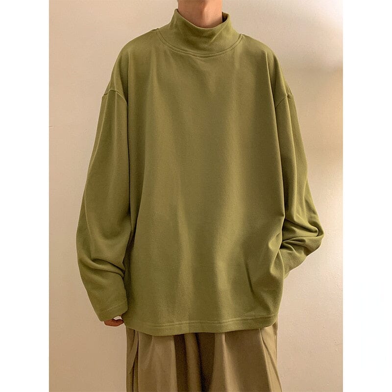 Dralon Men's Turtleneck Long Sleeve T-shirt Mens Casual Basic Bottoming Shirt Hoodie Autumn Winter Warm For Men Loose Tops 0 GatoGeek green Asia M 