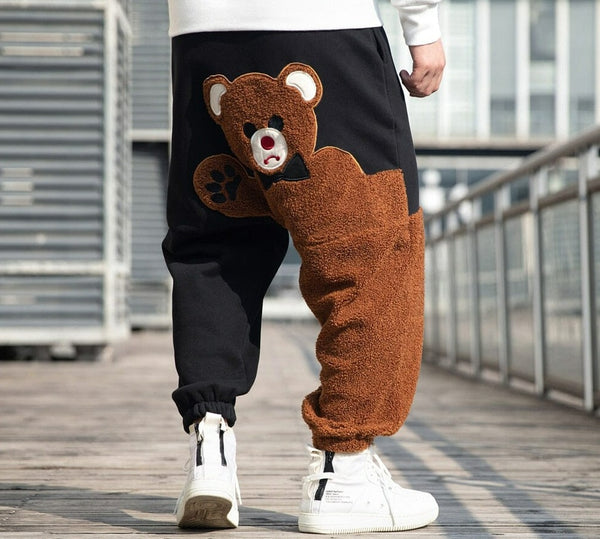 Fashion Bear Cartoon Pattern Fleece Casual Pants Autumn Winter Loose Plus Size Hip Hop Jogging Pants Streetwear Men Clothing 0 GatoGeek 