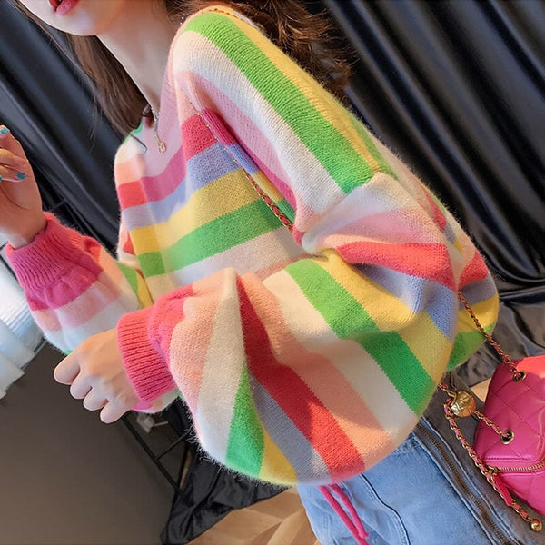 Female Sweater Womens Sweaters Cute Free Shipping Kawaii Pullover Harajuku Clothes Cashmere Tops Striped Long Sleeve 2023 Trend 0 GatoGeek Pink S 