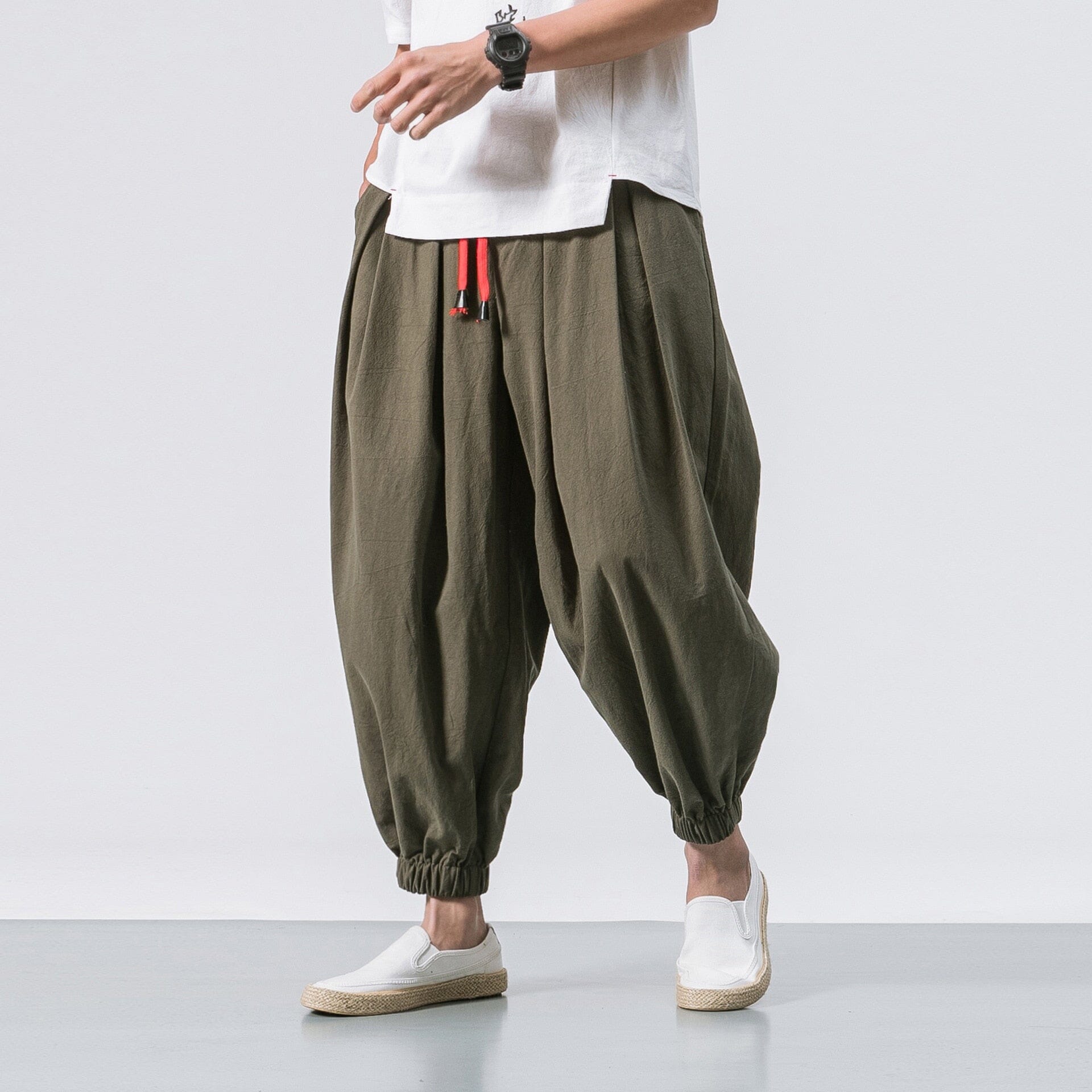 FGKKS Spring Men Loose Harem Pants Chinese Linen Overweight Sweatpants High Quality Casual Brand Oversize Trousers Male 0 GatoGeek Amry Green Asian Size XXXL 