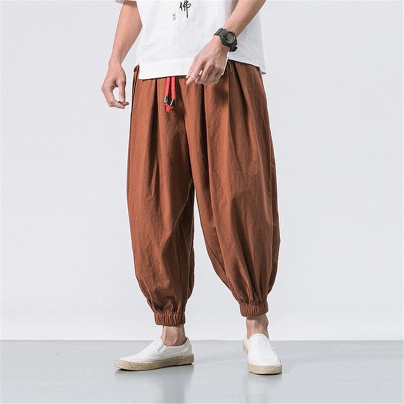 FGKKS Spring Men Loose Harem Pants Chinese Linen Overweight Sweatpants High Quality Casual Brand Oversize Trousers Male 0 GatoGeek Brown Asian Size XXXL 