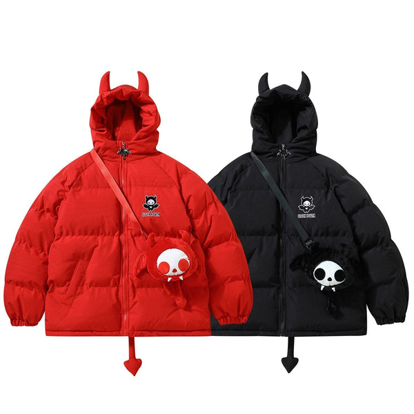 Men Devil Horn Hooded Jacket Parka Streetwear Devil Wings Padded Jacket Harajuku Windbreaker 2022 Winter Warm Thick Outwear 0 GatoGeek 