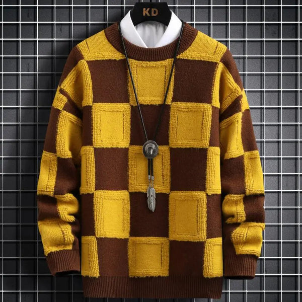 New Fall Winter Korean Style Mens Pullovers Sweaters High Quality Thick Warm Cashmere Sweater Men Luxury Plaid Pull Homme 2023 GatoGeek Coffee Asian S is Eur XXS 