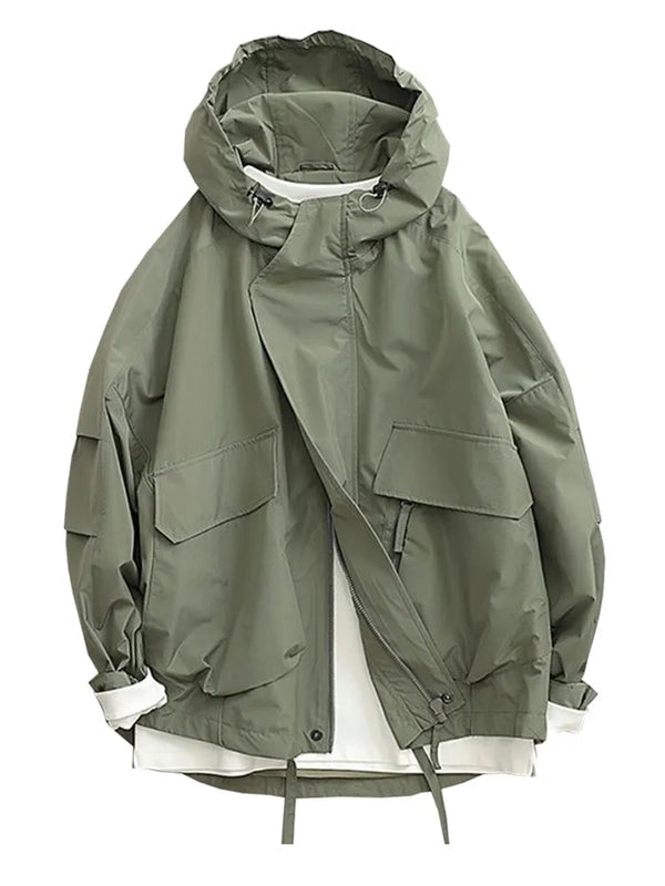 Oversized Army Green Hooded Bomber Jacket Men Women Harajuku Long Sleevd Zipper Solid Cargo Coats Outdoor Loose Autumn Coats GatoGeek 