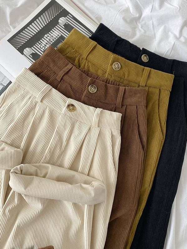 ZOKI High Waist Women Retro Corduroy Pants Fall Straight Causal Full Length Trousers Vintage Coffee Pockets All Match Pants New 0 GatoGeek 